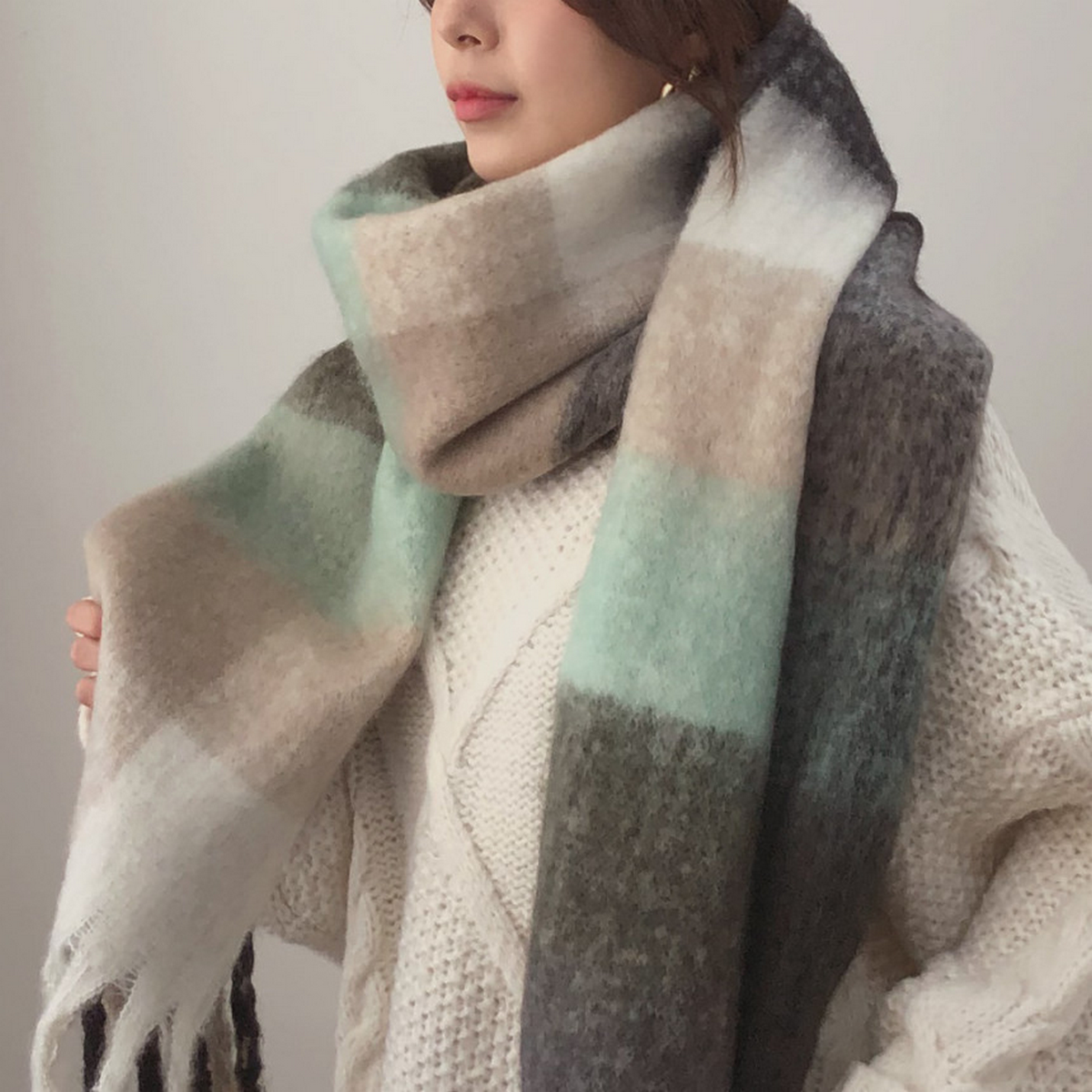 COLORFUL TARTAN SCARF COZY THICK WINTER WRAP_CWASC2693