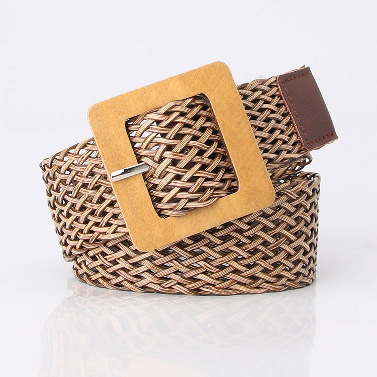 Vintage Woven Belt With Square Wooden Buckle_Cwabe0407