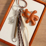 MOVABLE BROWN BEAR KEYCHAIN FAUX LEATHER ALLOY_CWMM7548