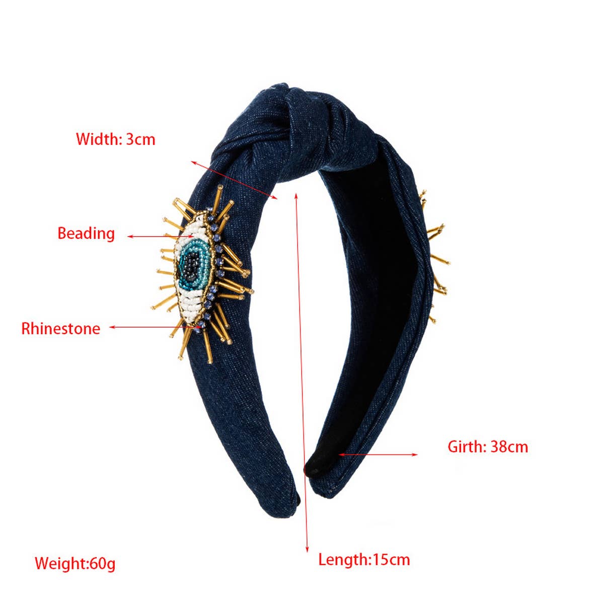 FASHIONABLE EVIL EYE DENIM HEADBAND_CWAHA2130