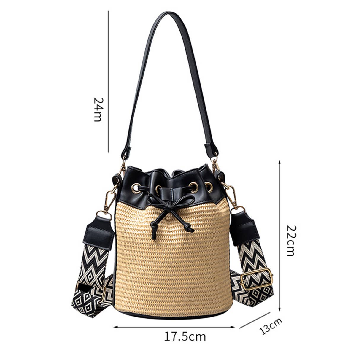 Women Handmade Straw Bucket Crossbody Bag_Cwab1999