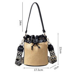 Women Handmade Straw Bucket Crossbody Bag_Cwab1999