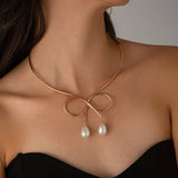 Waterdrop Imitation Pearl Fashion Metal Necklace_Cwmm3129