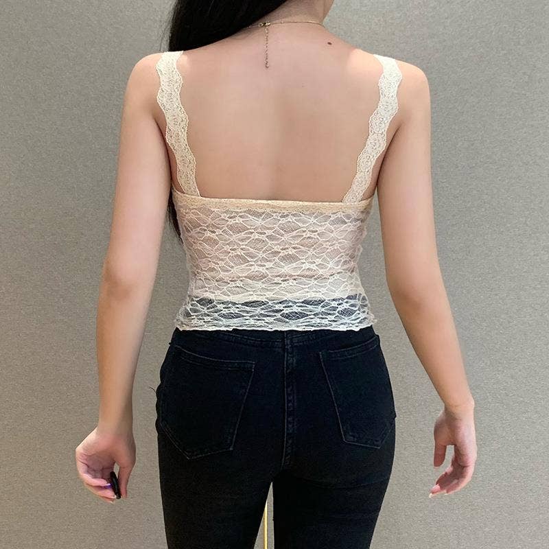 Solid Lace Trim Fitted Camisole Tank Top