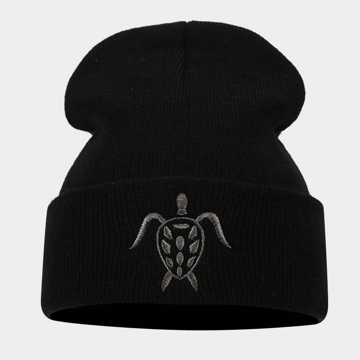 Turtle Embroidery Knitted Hat Outdoor Warm Beanie_Cwah2091