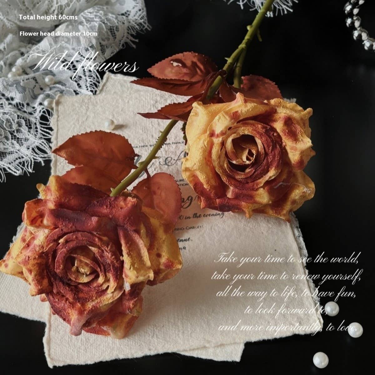 Vintage Faux Wilted Rose Bouquet With Ink Stains_Cwmm6513