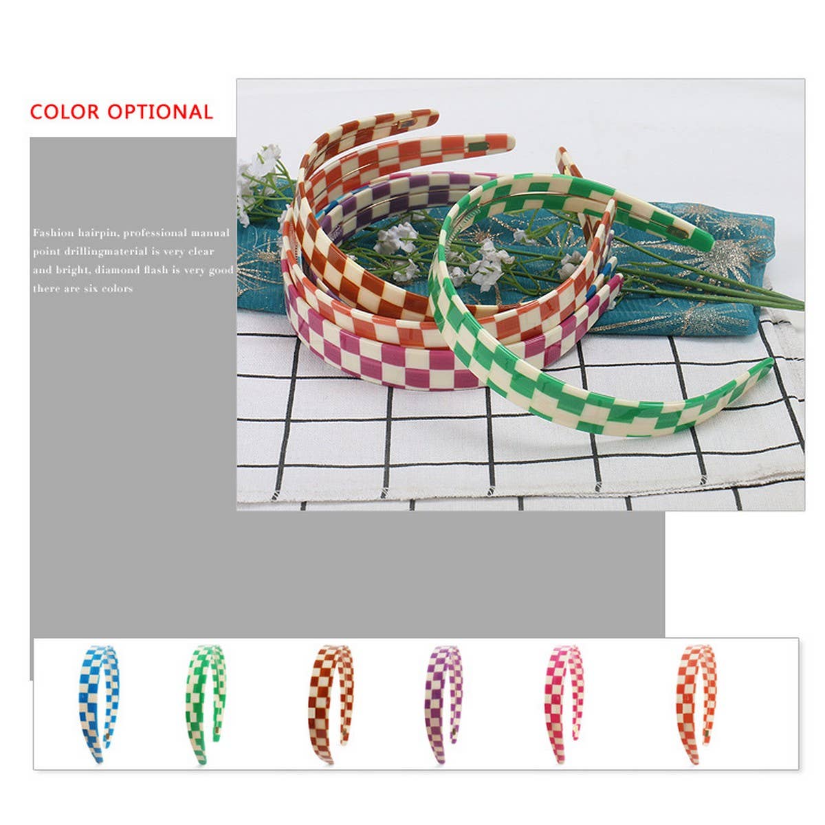COLORFUL CHECKERED WIDE BRIMMED HEADBAND HAIRPIN_CWAHA4361