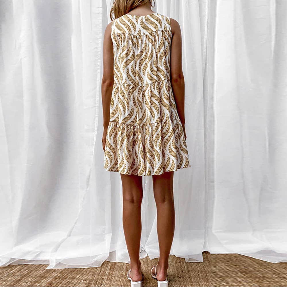 Vintage Skirt With Sleeveless V-Neck Print