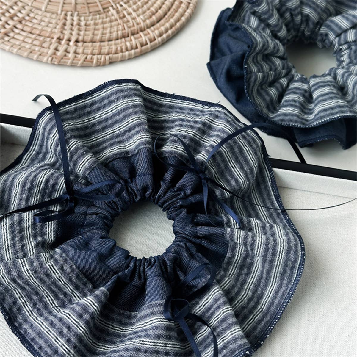 Blue Stripe Denim Scrunchie Retro Style_Cwaha07612