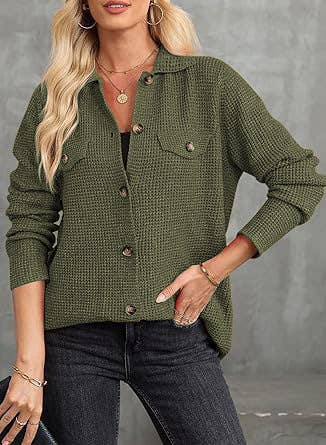 Waffle Knit Jacket Casual Button-Down Shirt