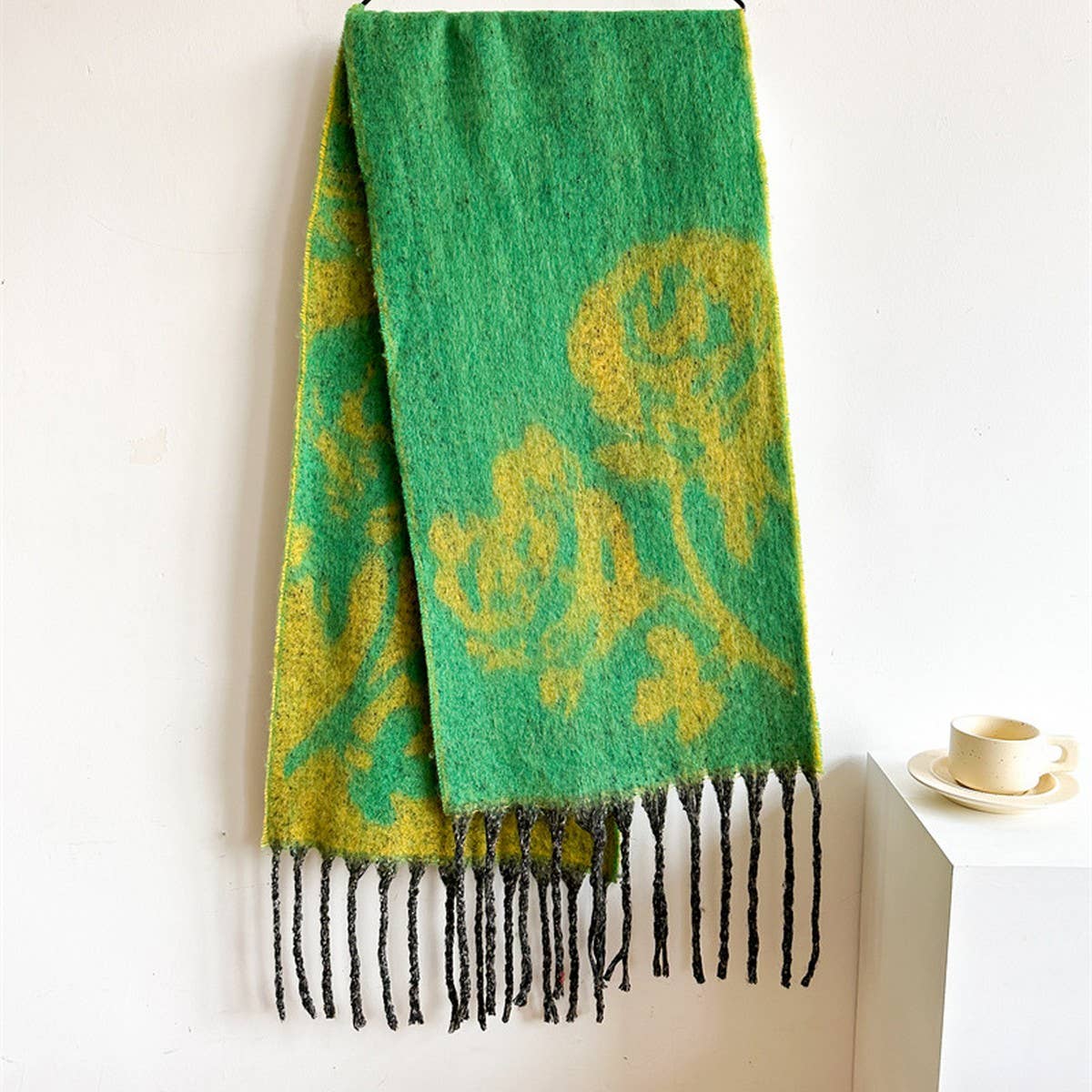 ROSE TASSEL SCARF COLORBLOCK LONG WINTER WRAP_CWASC0986