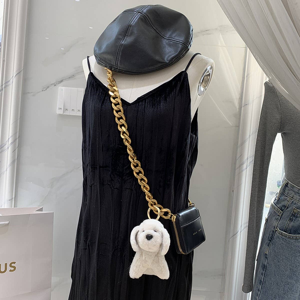 NEW CUTE FUR PENDANT LITTLE WHITE DOG KEYCHAIN_CWMM2488