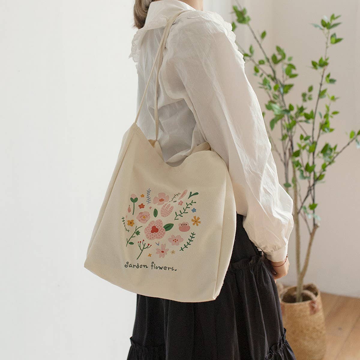 FLORAL CANVAS TOTE BAG FOR WOMEN LARGE CAPACITY_CWAB5621