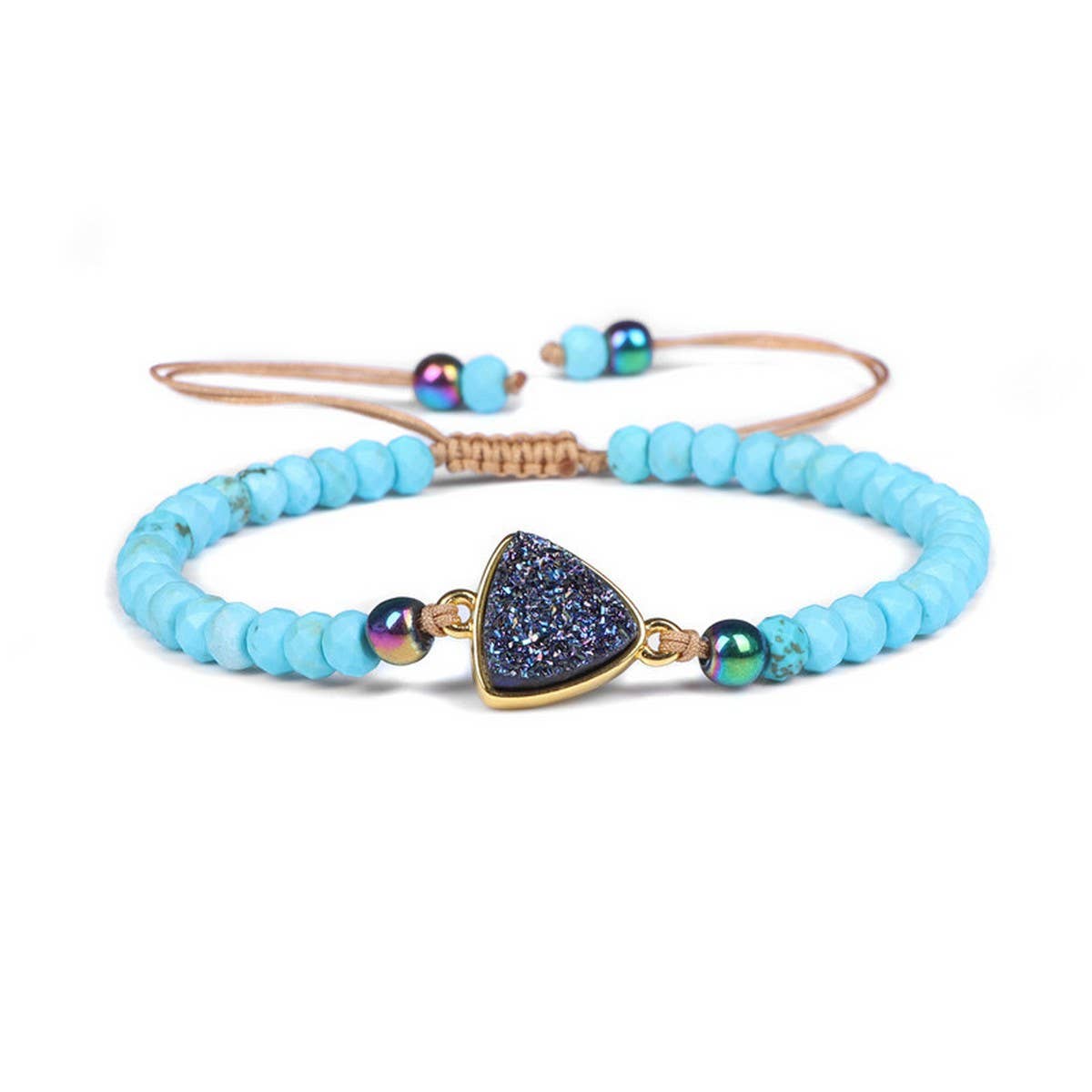 Cwaje3878_Natural Stone Beads Adjustable Braided Bracelet