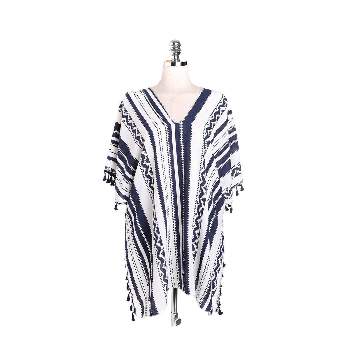 TASSEL STRIPE PRINT FRONT OPEN KIMONO FOR SUMMER_CWASC0795