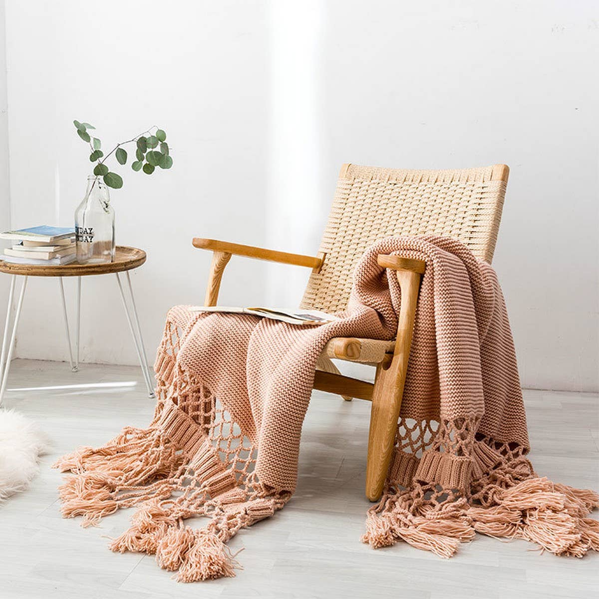 SOLID COLOR HOLLOW TASSEL HAND KNITTED BLANKET_CWMM2369