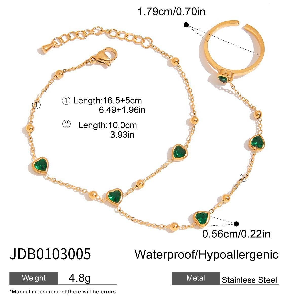EMERALD HEART ZIRCON HAND CHAIN FOR WOMEN_CWAJE4788