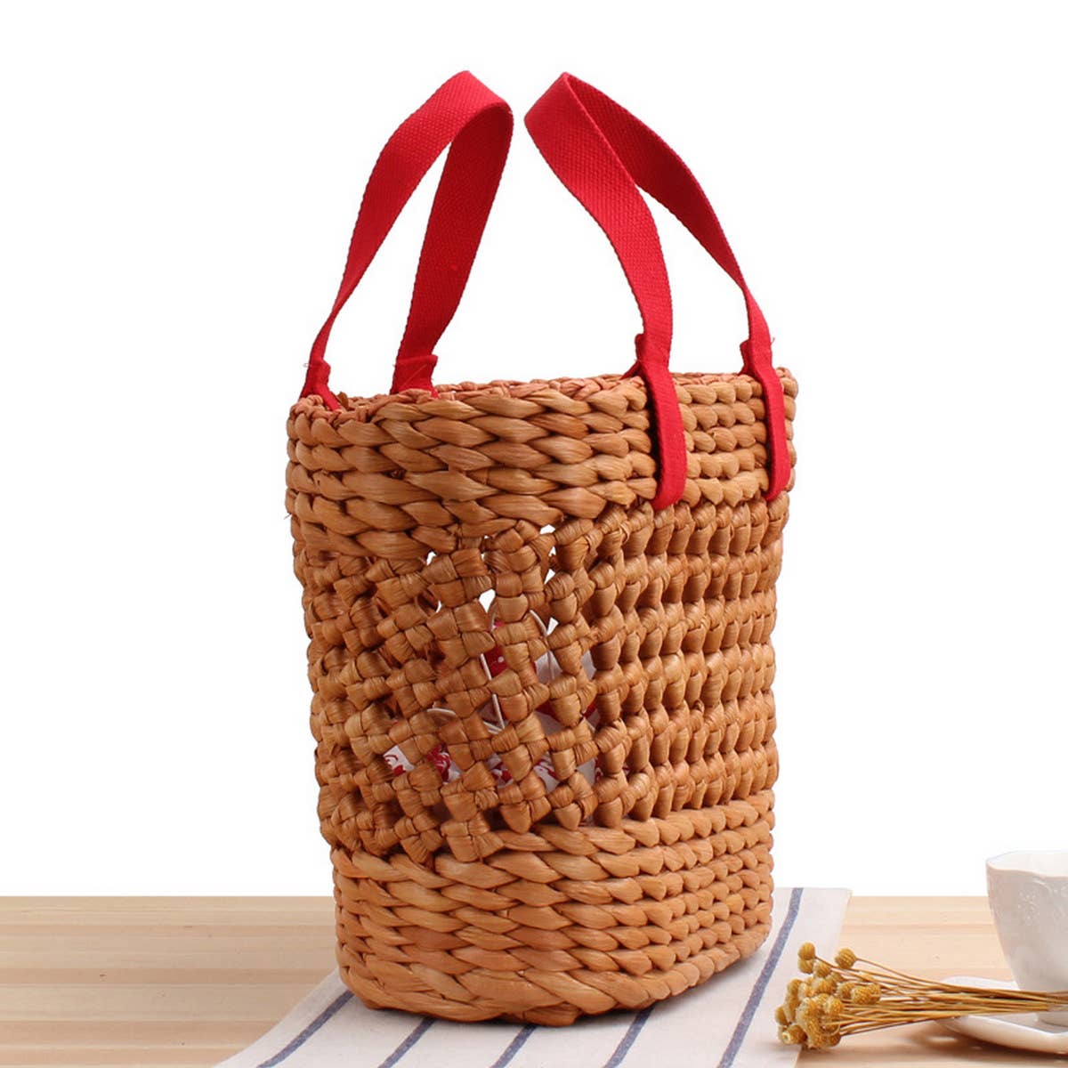 Hollow Solid Color Large Woven Bag_Cwab2115