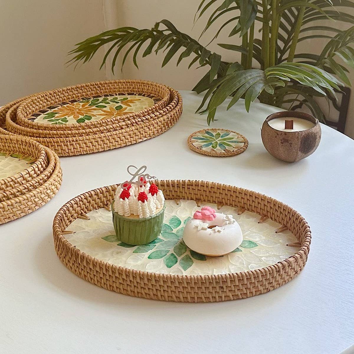 RATTAN OVAL FRUIT TEA SHELL TRAY STORAGE BASKET_CWMM4503
