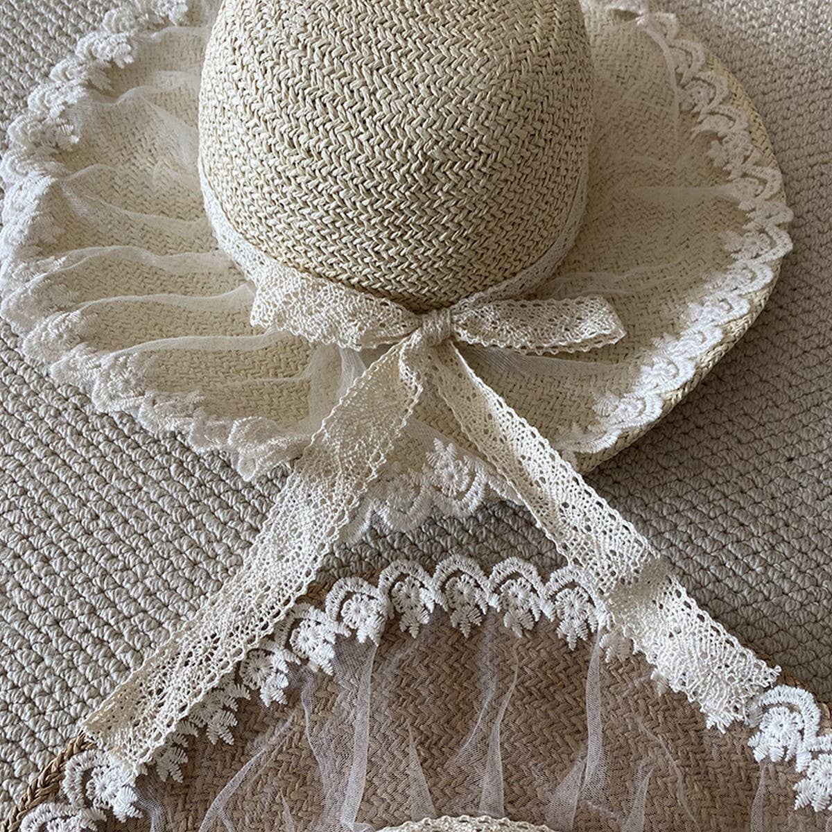 SUMMER HAND WOVEN LACE STRAW HAT FOR WOMEN_CWAH3508