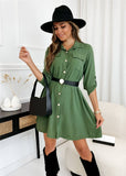Solid Color Lapel Long Sleeve Casual Shirt Dress