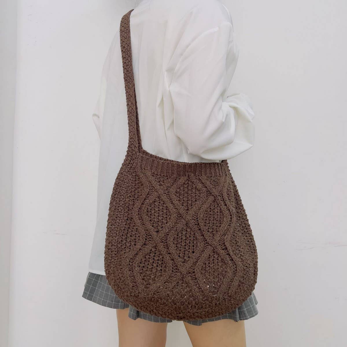 Cwab4573_Solid Knit Twist Vintage Tote Crossbody Bag