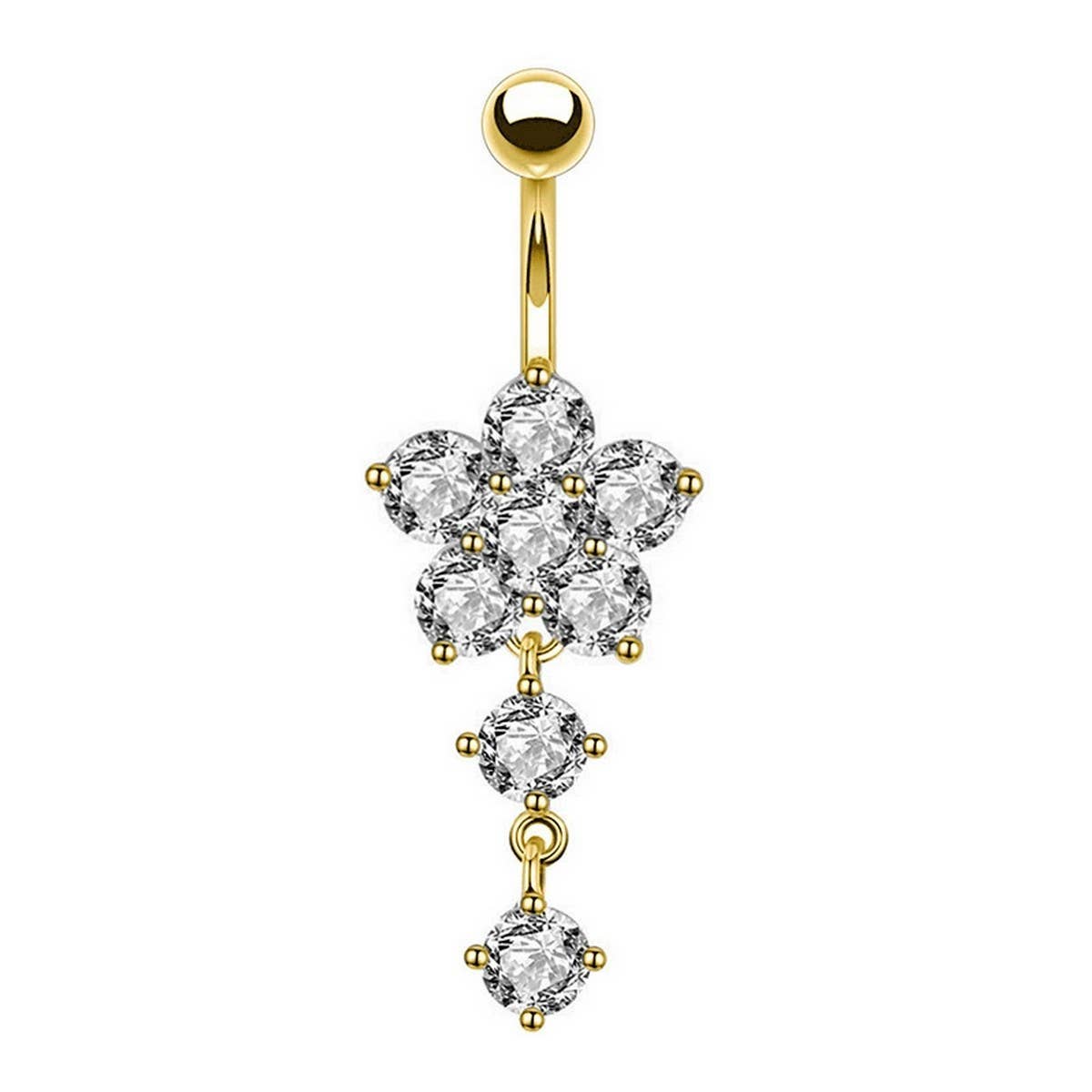 Zircon Flower Belly Ring With Stainless Pendant_Cwmm9239