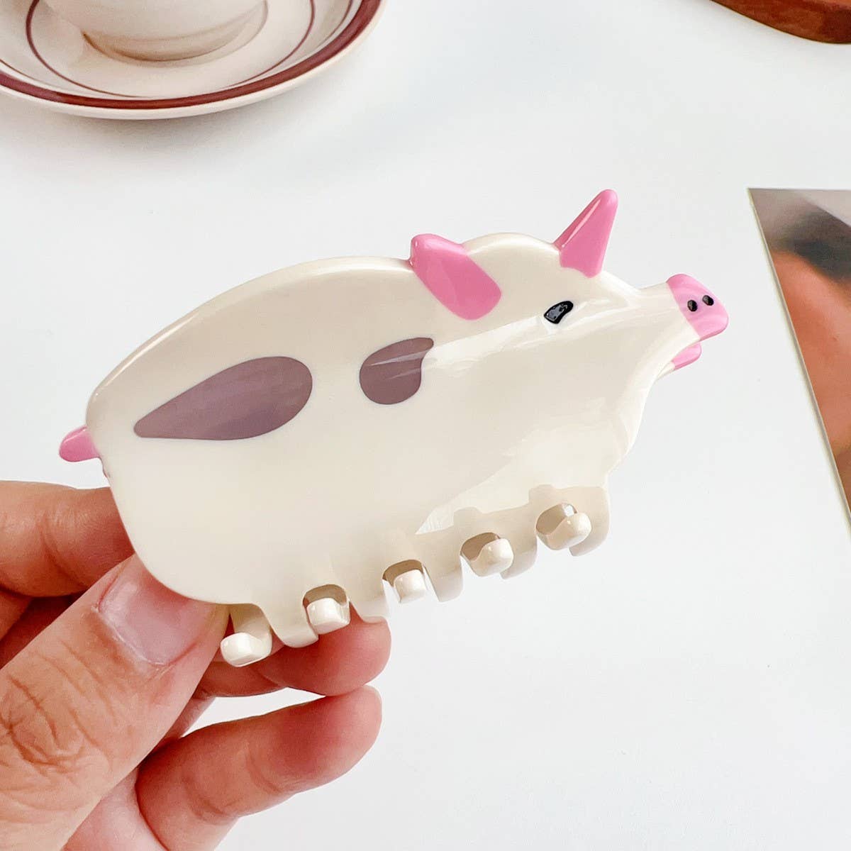 FUN ANIMAL PATCHWORK HAIR CLAW CUTE PIG COW CLIP_CWAHA1493