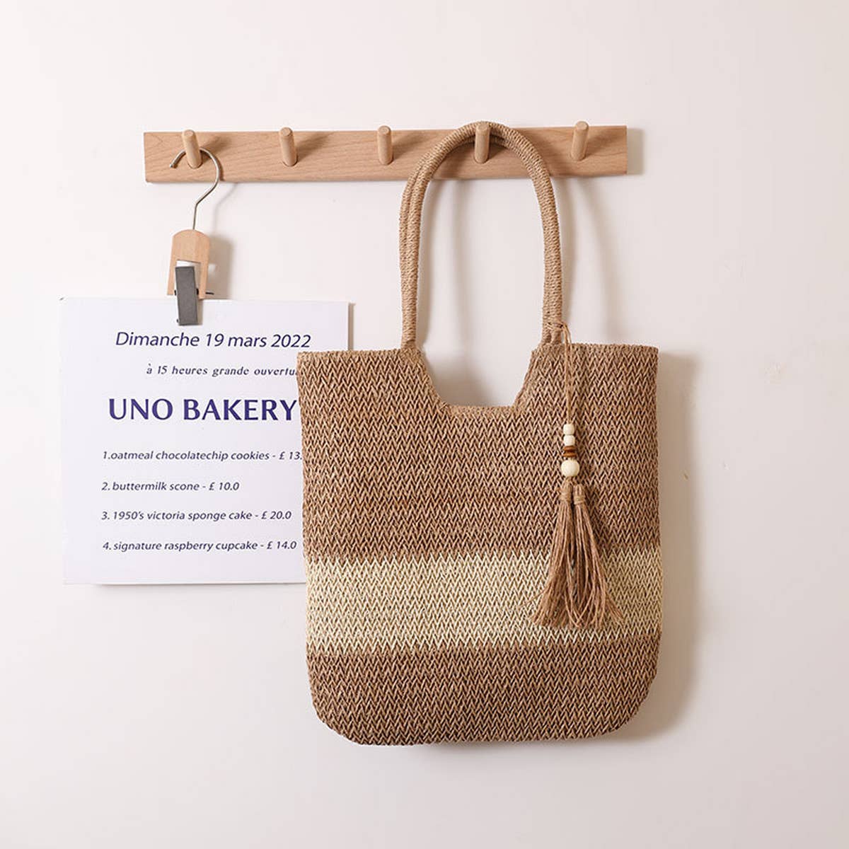 CASUAL WOVEN TWO COLOR BEACH BAG WOVEN BAG_CWAB1861