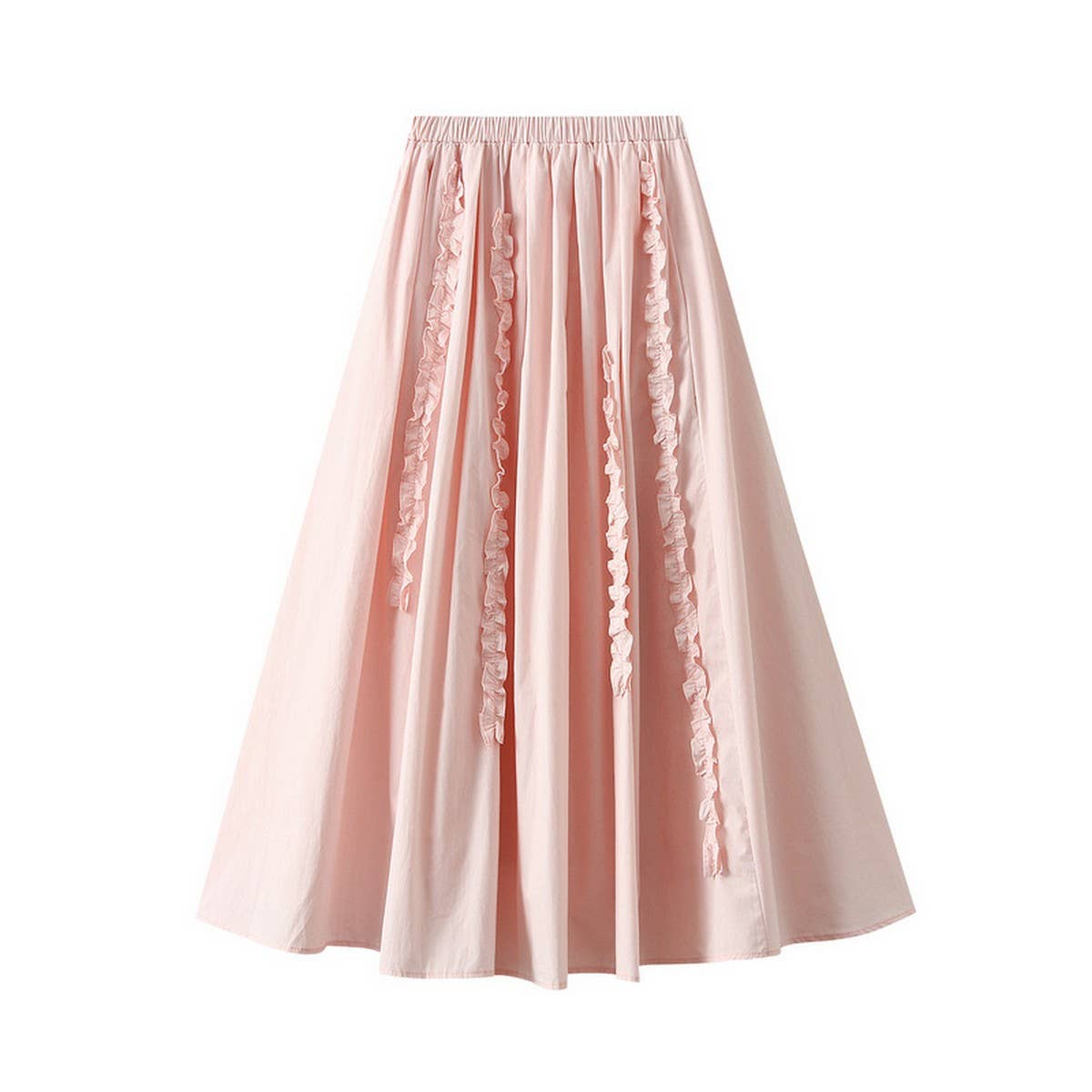 RUFFLE TRIM 3D LACE A LINE SLIMMING SKIRT_CWBMS0347