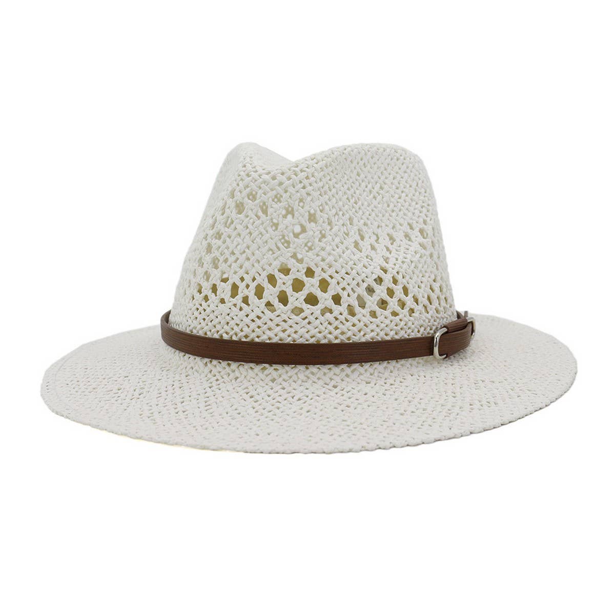 BROWN BELT VENTED SUMMER STRAW SUN HAT_CWAH062 B20315