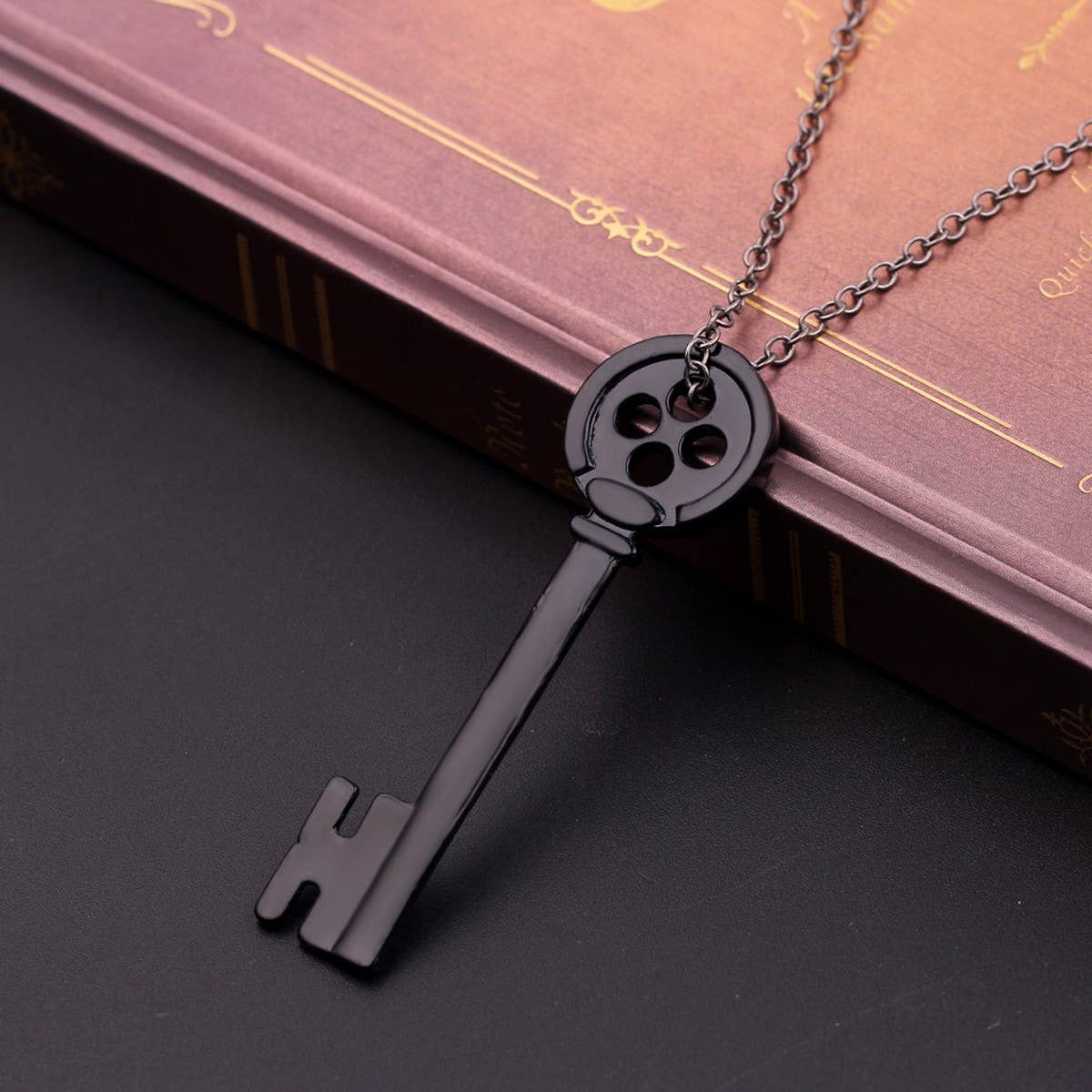 Vintage Personalized Black Key Pendant Necklace