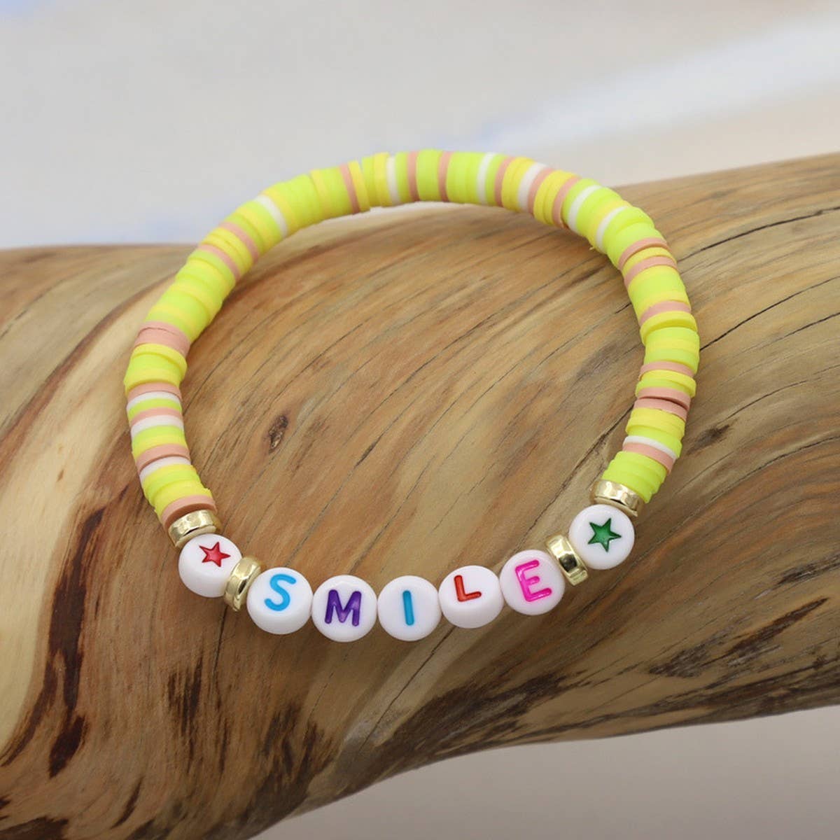 COLORFUL POLYMER CLAY LETTER BEADED BRACELET_CWMM3570