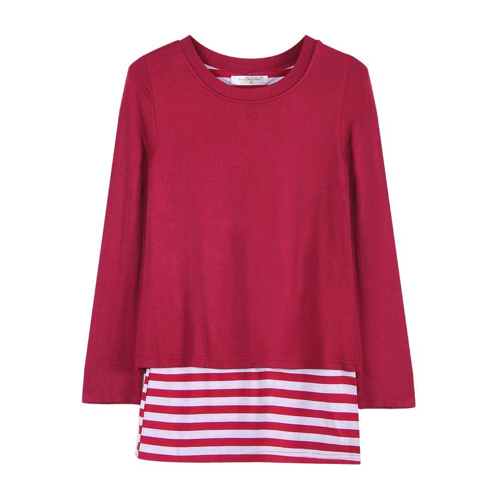 Two Fake Crew-Neck Stretch Striped T-Shirt