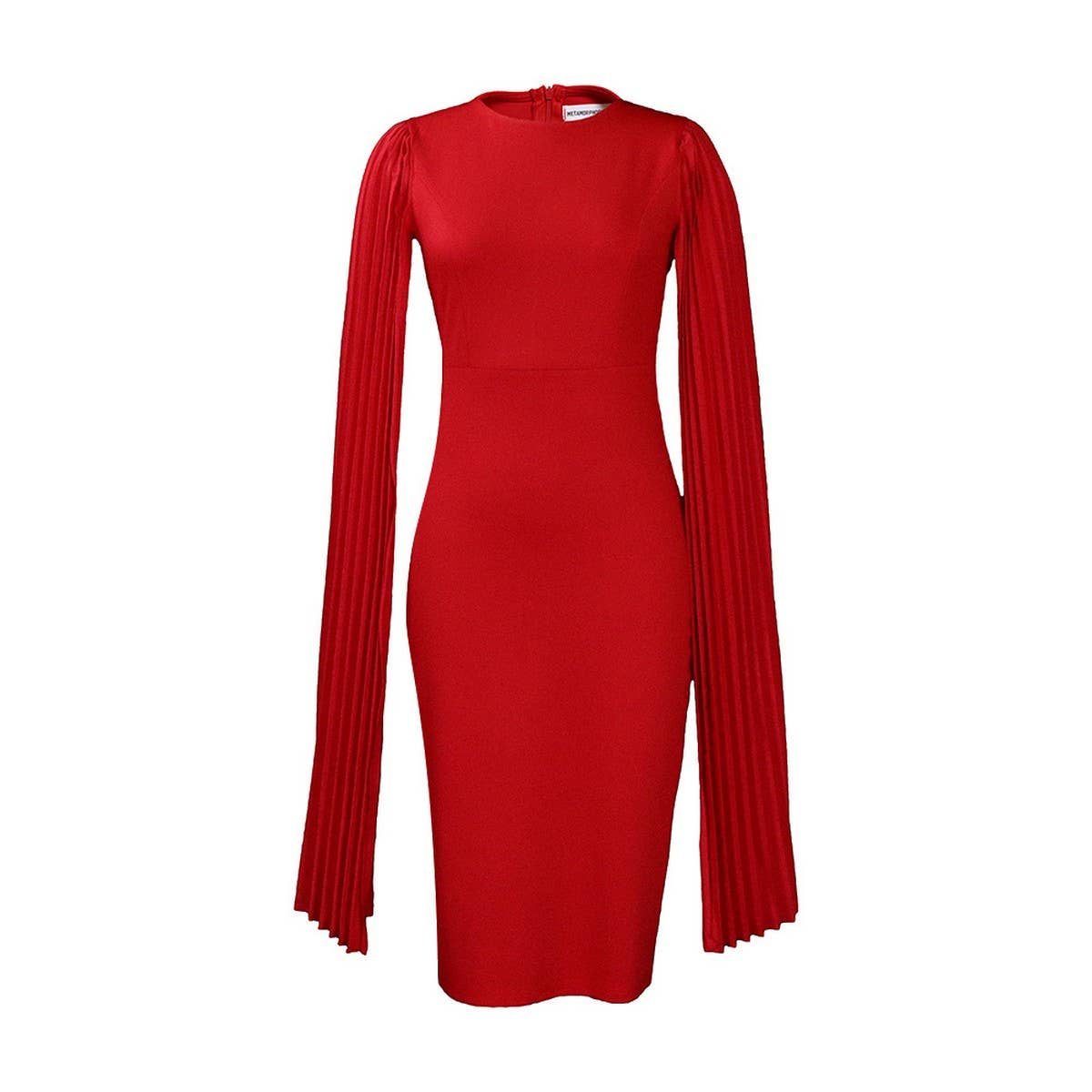 PLEATED ROUND NECK ELEGANT HIP HUGGING TIGHT DRESS_CWDMD3701