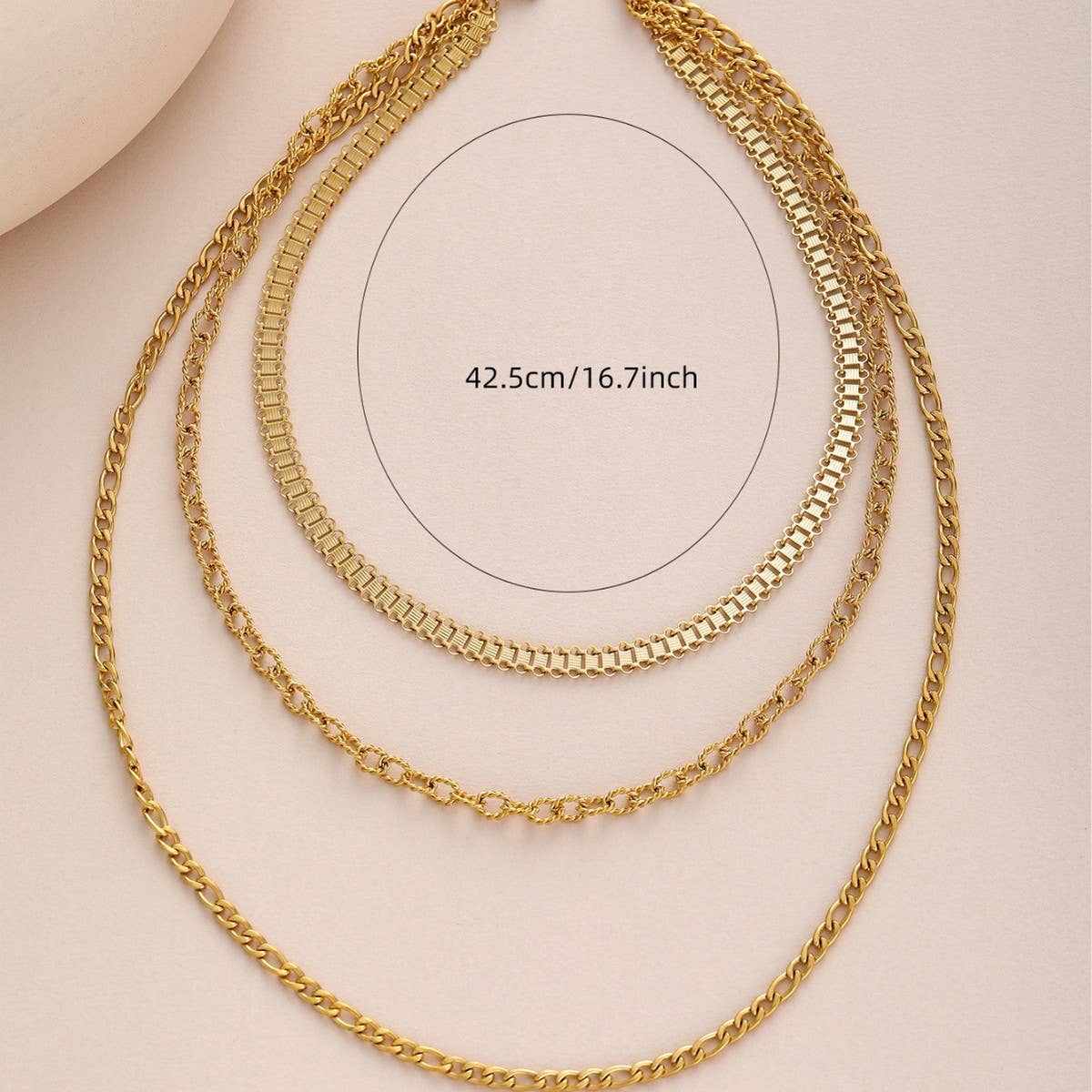 STAINLESS STEEL METAL MULTI LAYERED CHAIN NECKLACE_CWMM3678