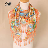 COLORFUL HOLLOW TASSEL LACE TRIANGLE SCARF VEIL_CWMM1989