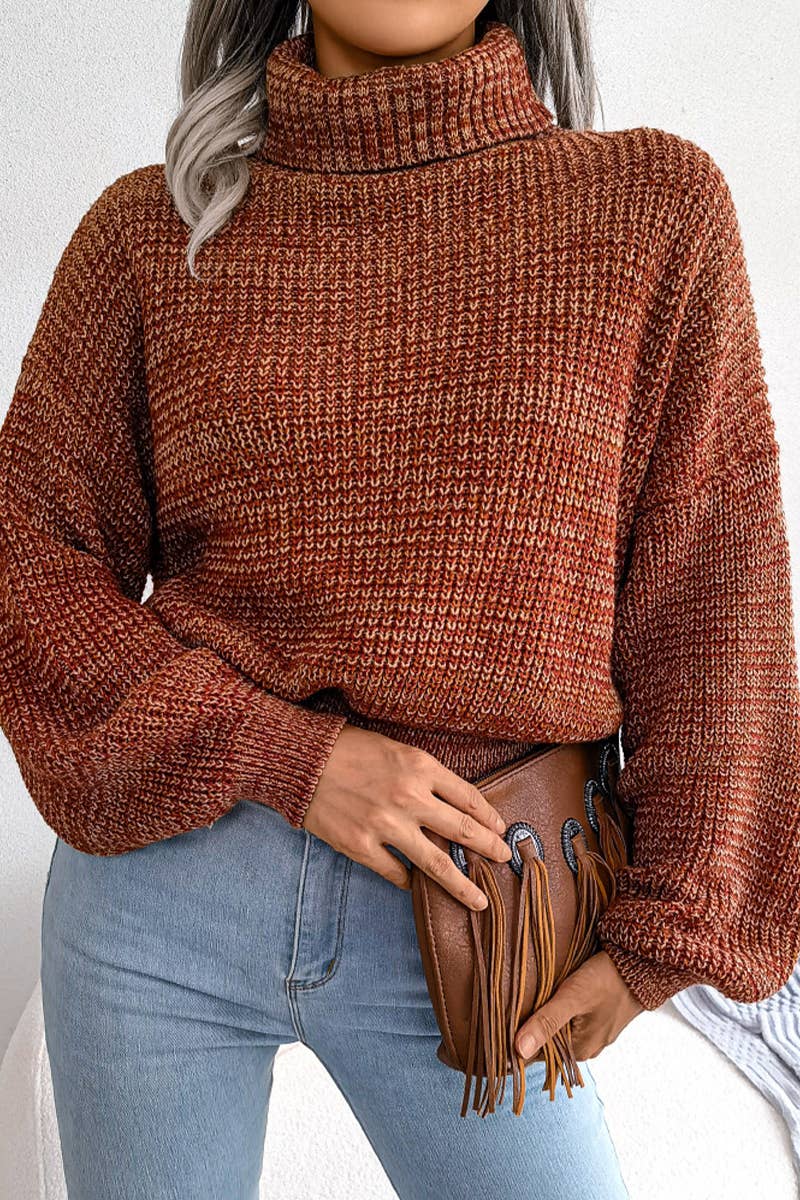 Women Loose Fit Cable Knitted High Neck Sweater_Cwoswl0460