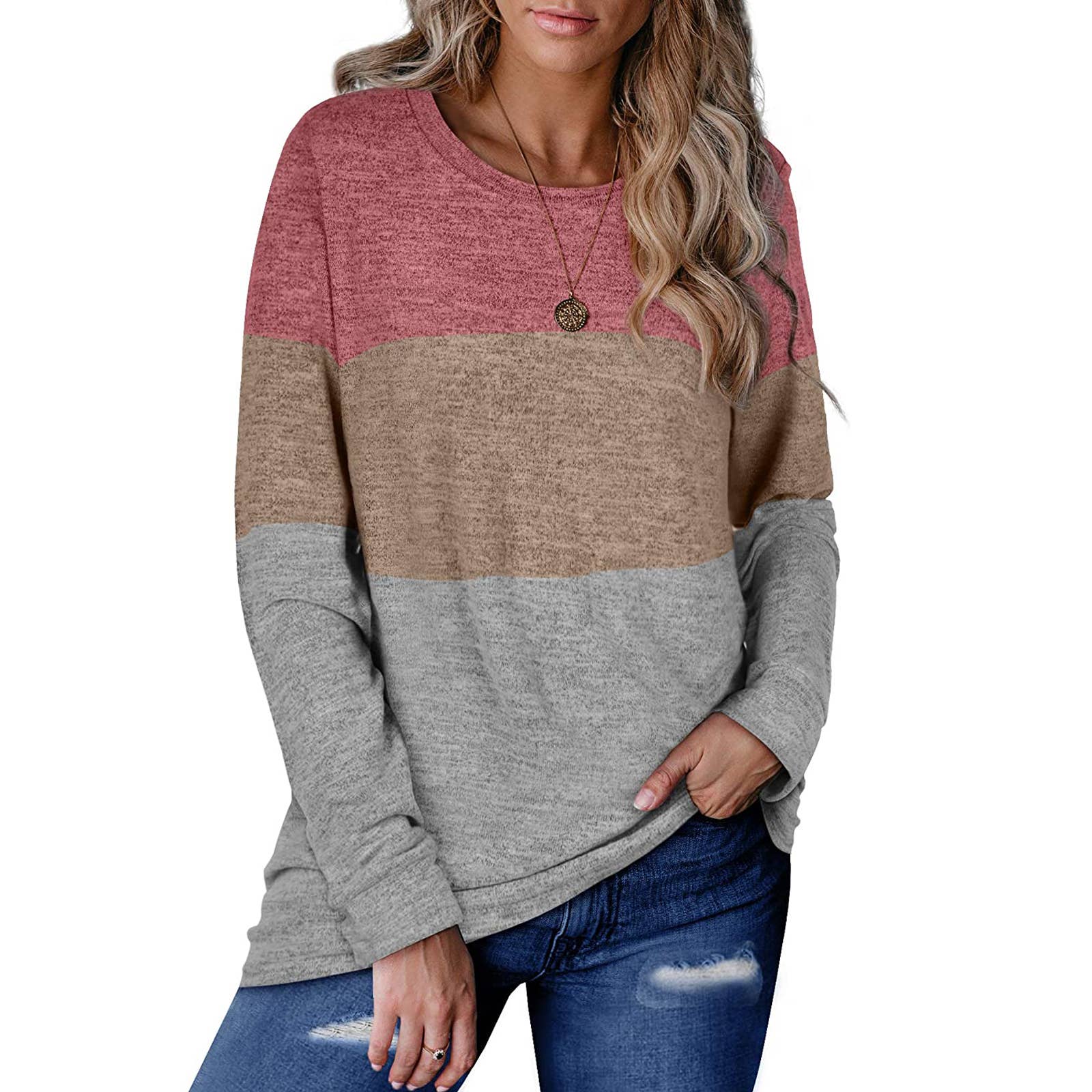 Womens Crew Neck Pullover Matching Color Hoodie