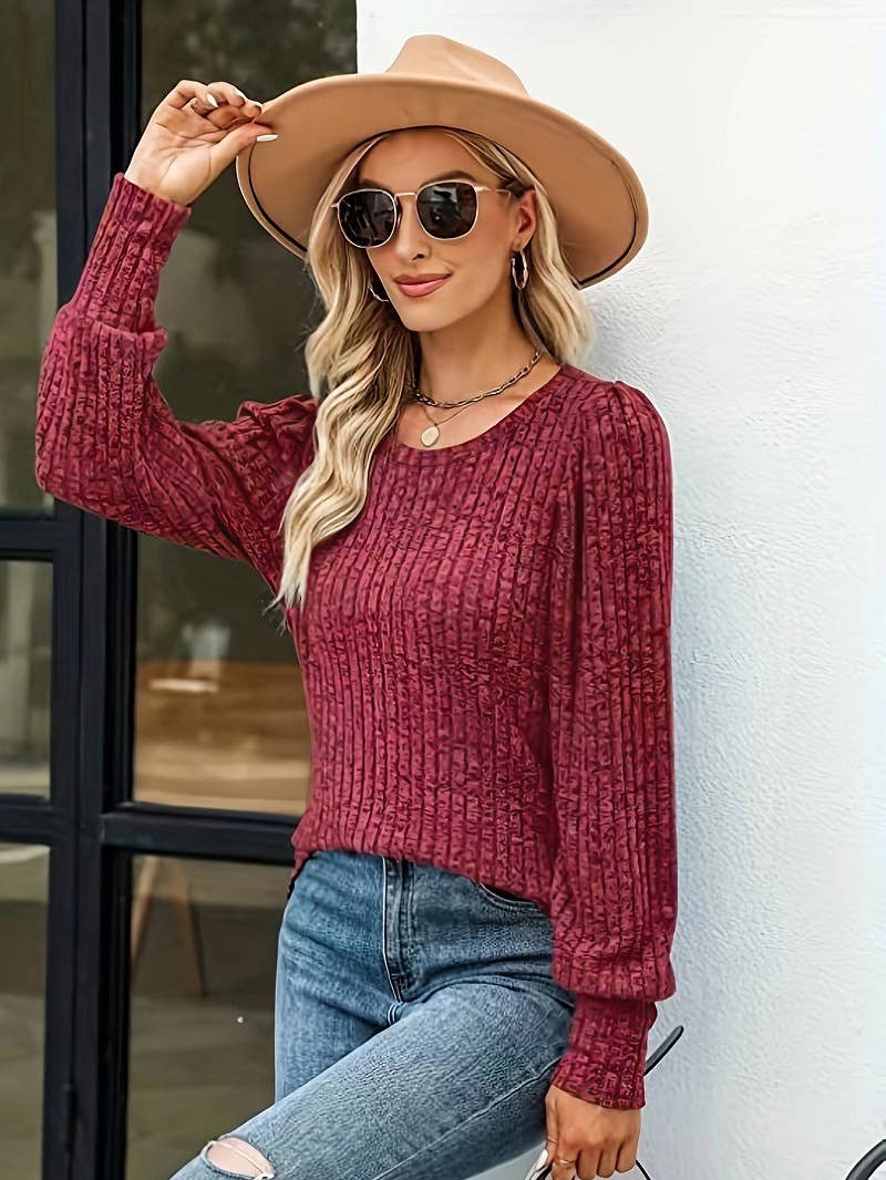 Solid Color Fur Pit Stripe Round Neck T-Shirt