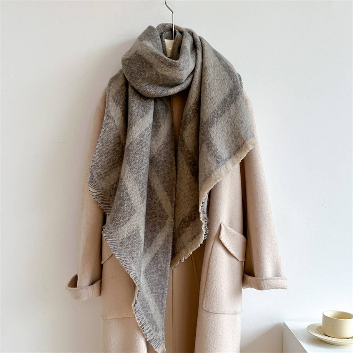 CHECKERED CIRCLE YARN SCARF WINTER LONG WRAP_CWASC1439