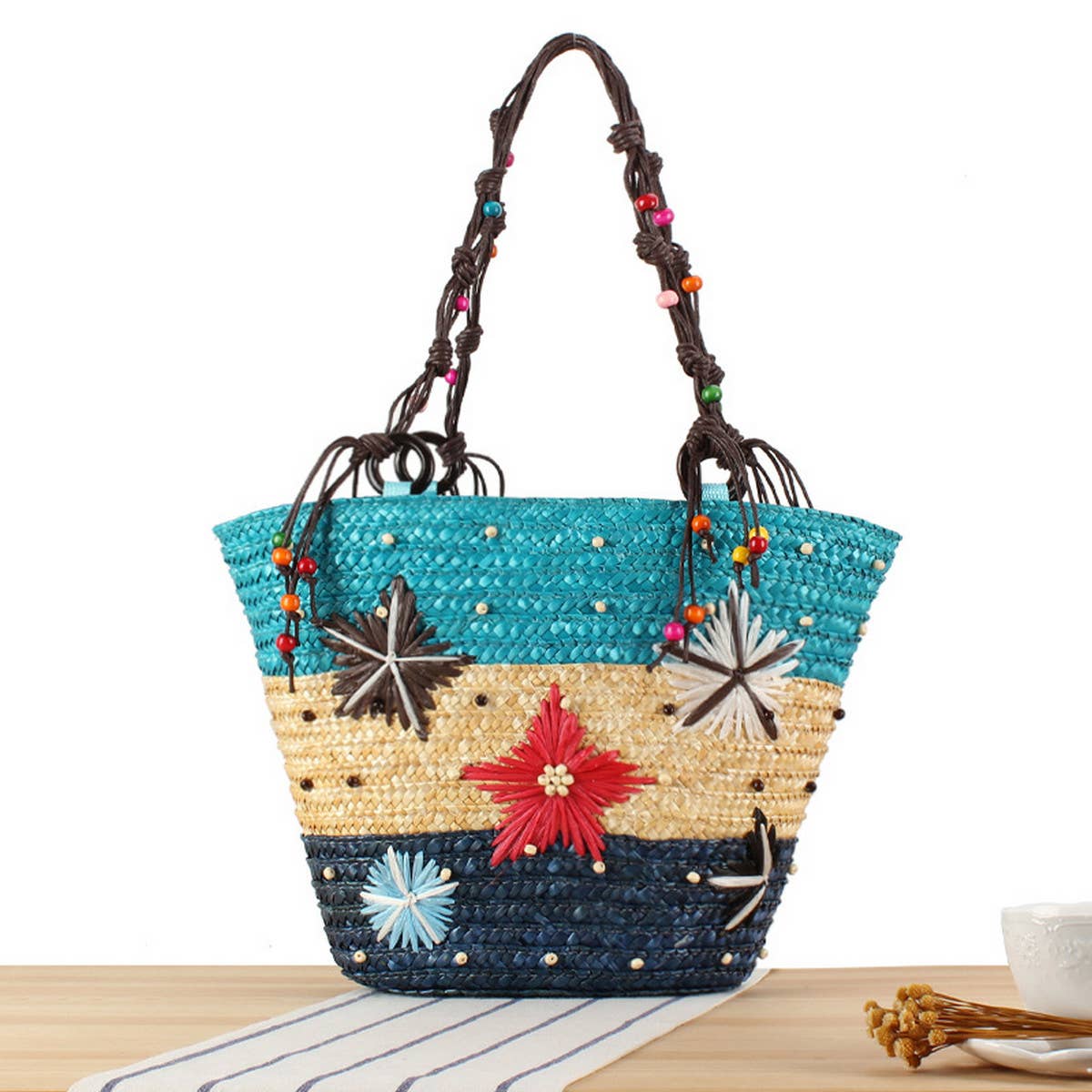 HAND EMBROIDERED STARFISH STRAW BAG_CWAB2017