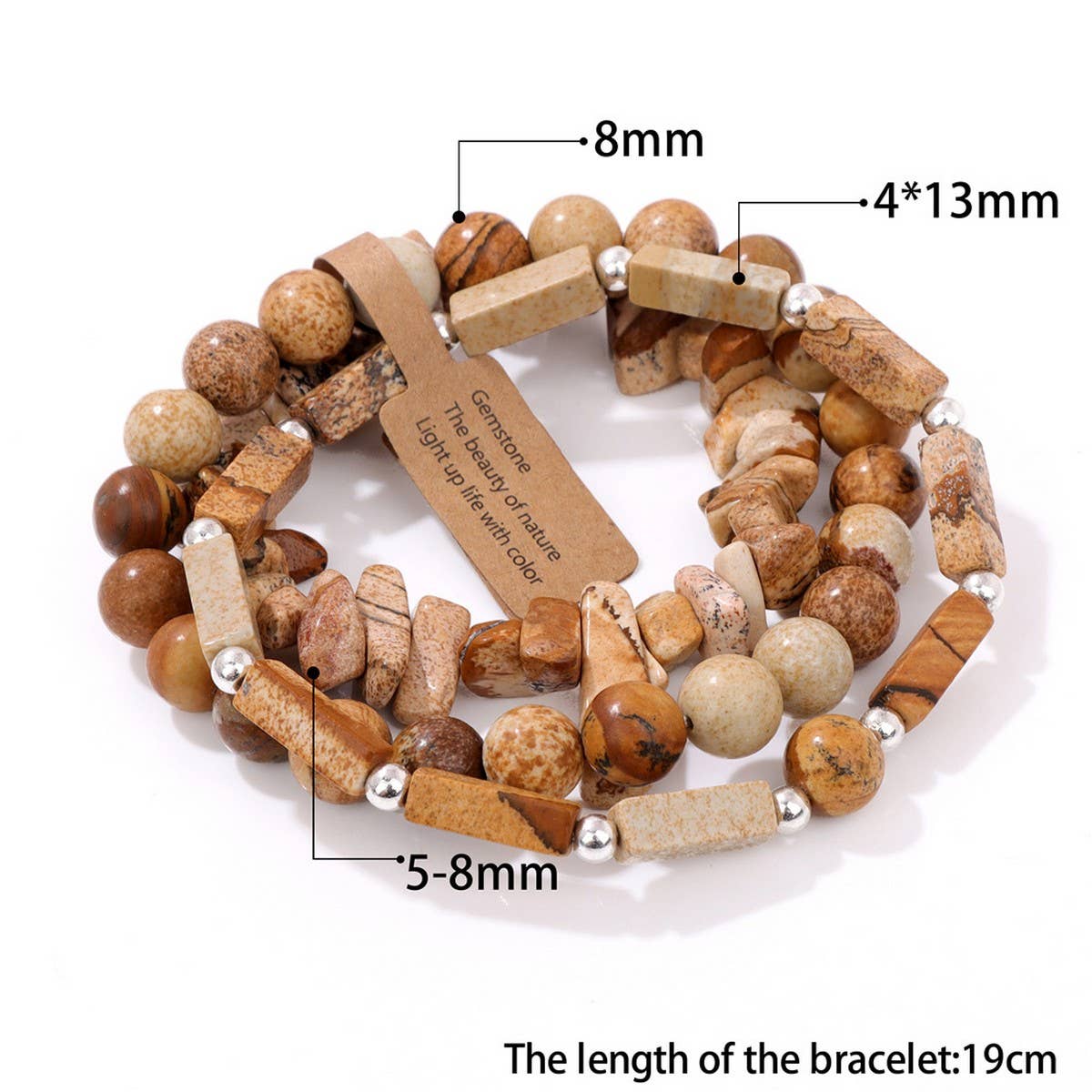Cwaje3882_Rectangular Stone Beads Three-Piece Bracelet