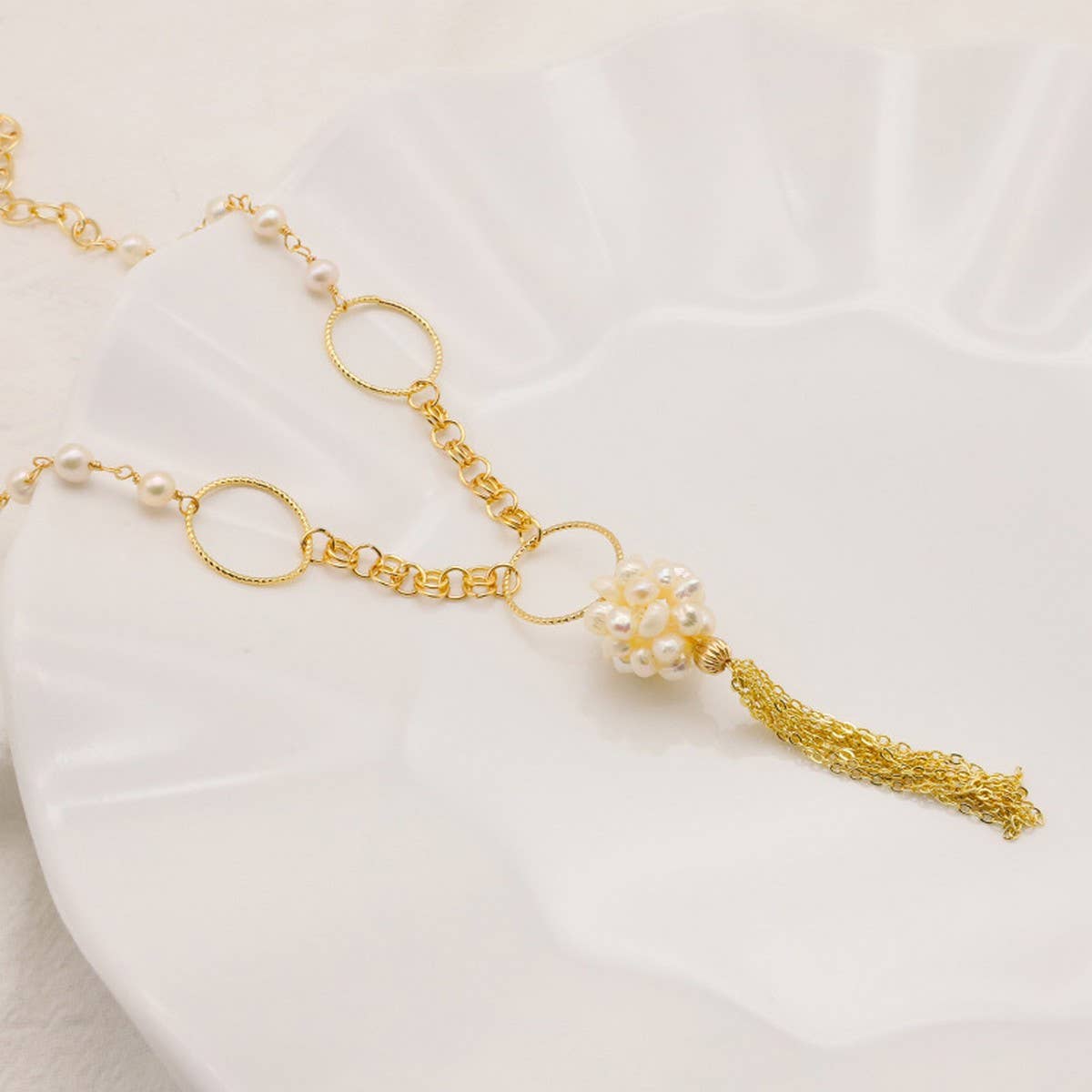 Womens Natural Freshwater Pearl Sweater Necklace