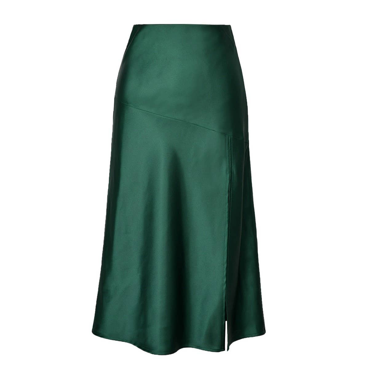 HIGH WAIST SATIN SKIRT SOLID COLOR SLIT LONG SKIRT_CWBSS0400