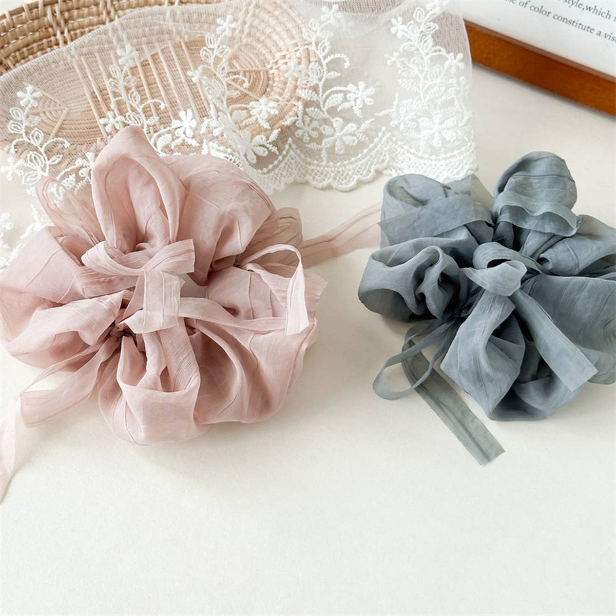 Oversized Chiffon Ribbon Scrunchie Hair Tie Women_Cwaha07537