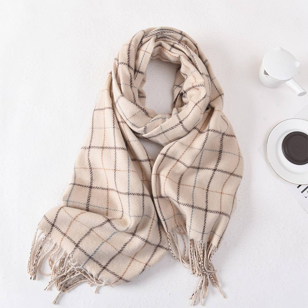 Women Simple Warm Plaid Scarf