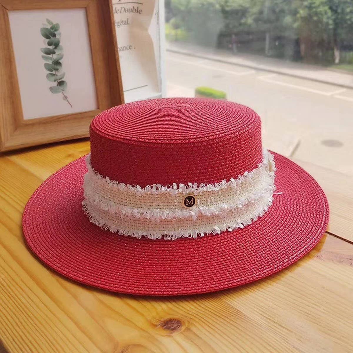 SUMMER RETRO FLAT TOP FRESH SMALL STRAW HAT_CWAH3482