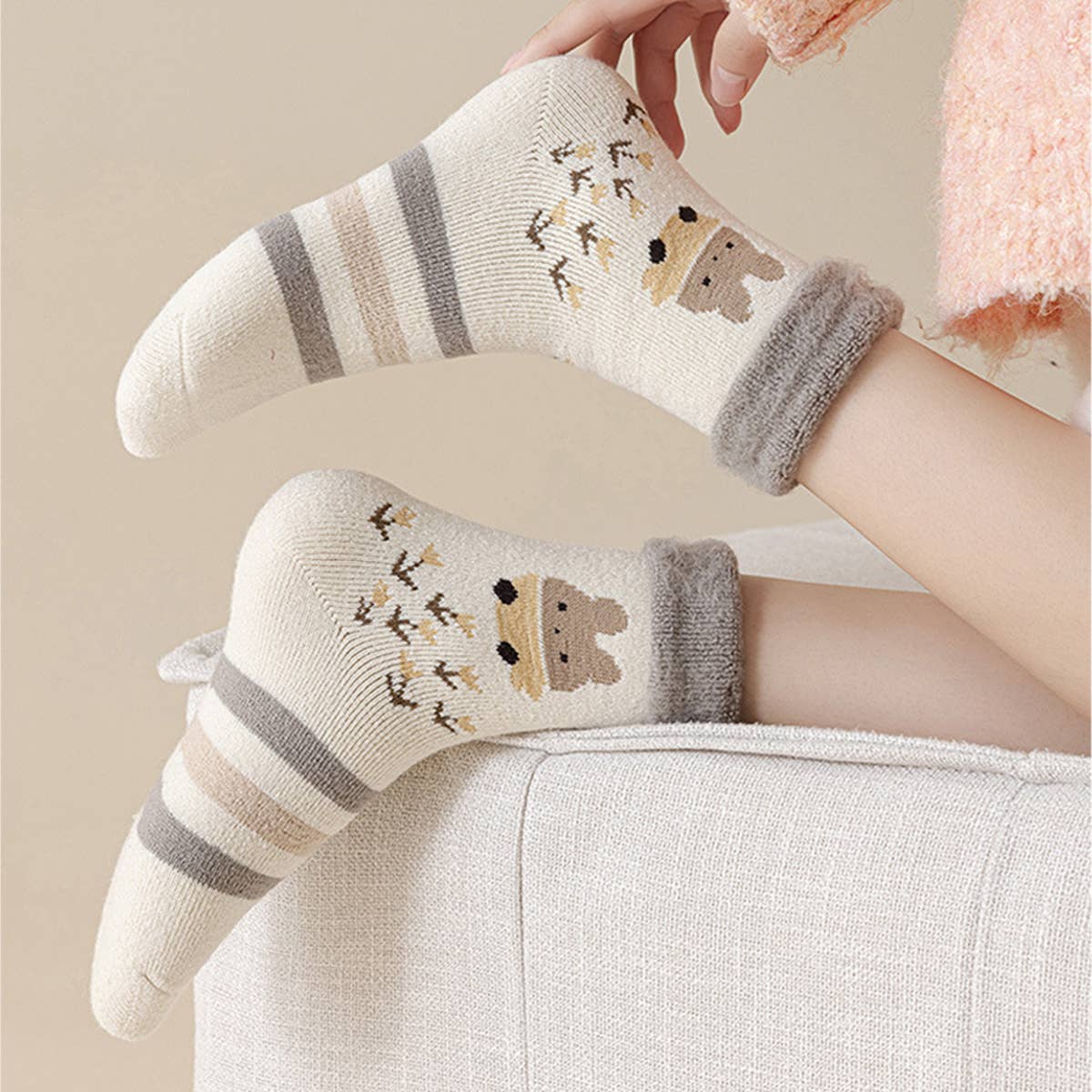 Ultra Thick Fleece Flip Cuff Warm Socks_Cwms03157