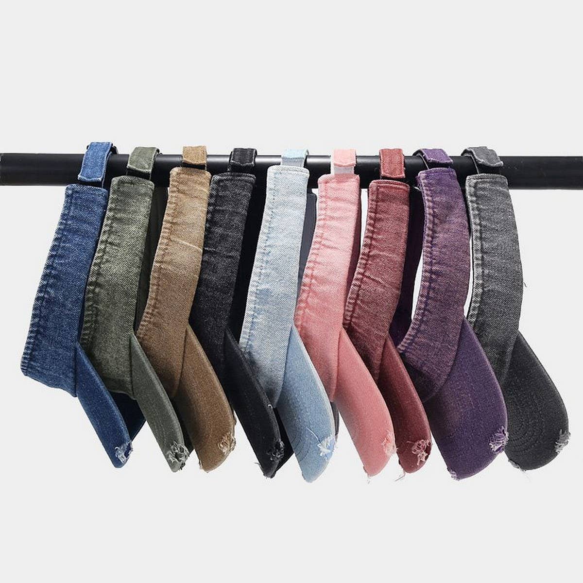 DISTRESSED DENIM VISOR HAT VINTAGE SUNSHADE CAP_CWAH3286